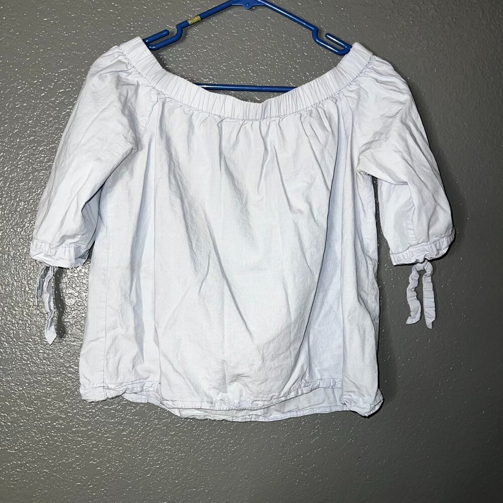 Light Blue Off Shoulder Peasant Top Women’s 10 Boho Tie Sleeve
